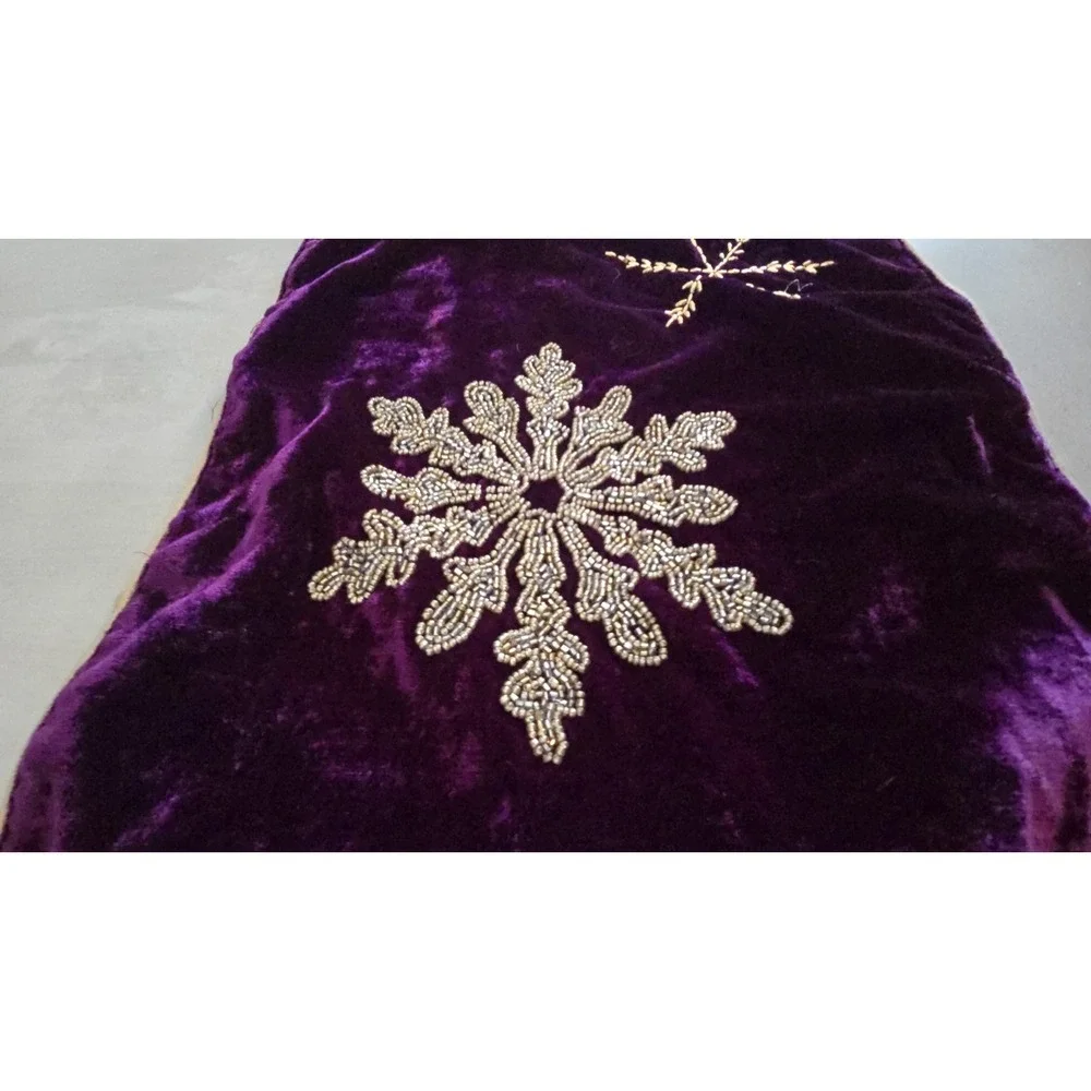 Rachel Ashwell Purple Gold Stud Velvet Snowflake Table Runner Embroidery Holiday